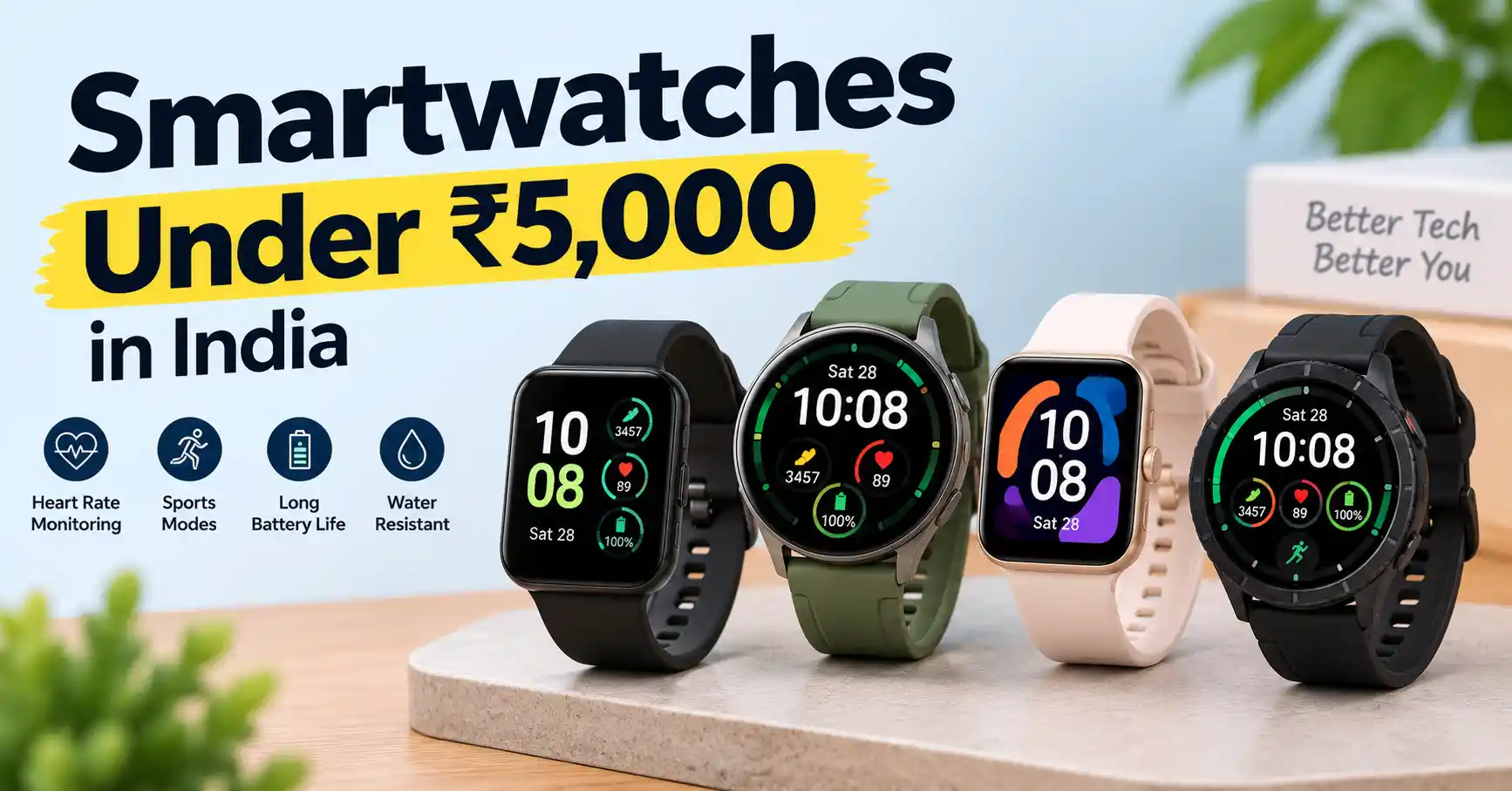 Best smartwatches under ₹5,000 in India featuring different designs and fitness tracking displays