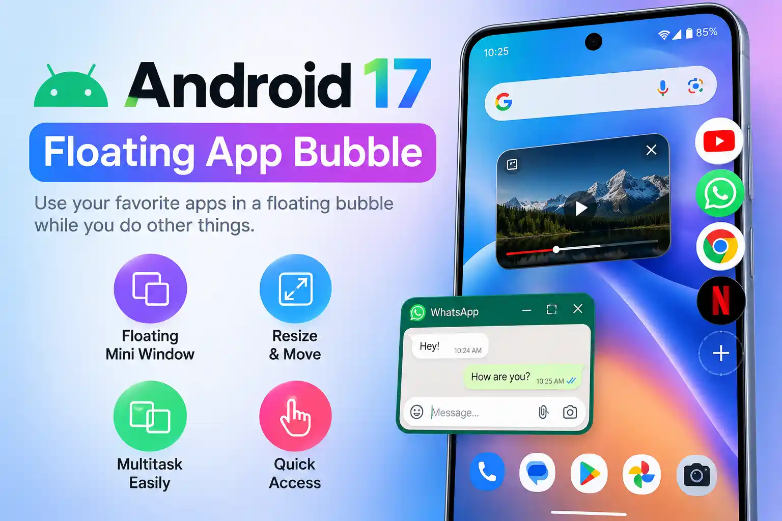 Android 17 floating app bubbles